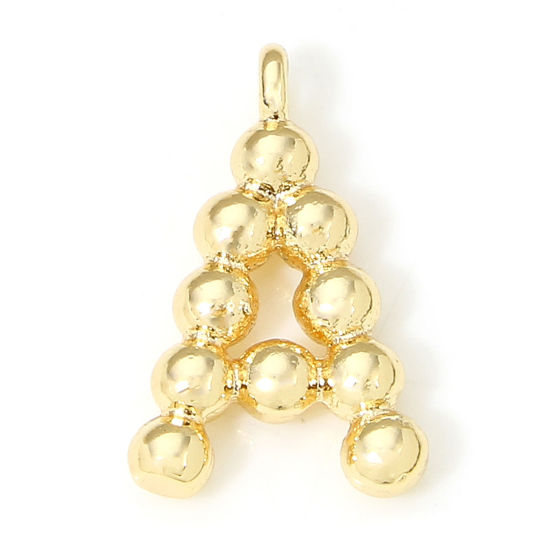 Image de 2 Pcs Breloques en Laiton Respectueux de la Nature Lettre Plaqué Or Véritable 18K à Pois Mots" A " 13mm x 8mm