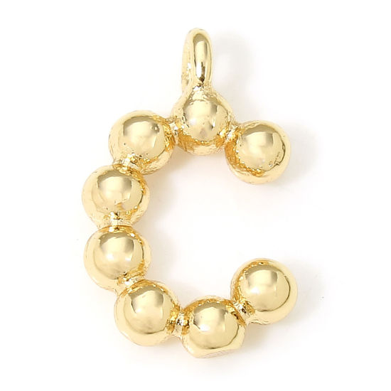 Image de 2 Pcs Breloques en Laiton Respectueux de la Nature Lettre Plaqué Or Véritable 18K à Pois Mots" C " 13mm x 8mm