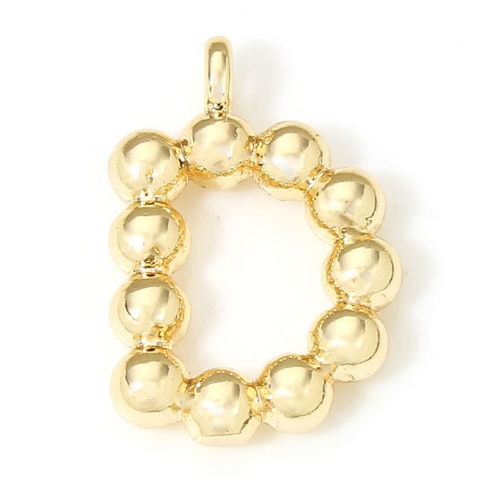 Image de 2 Pcs Breloques en Laiton Respectueux de la Nature Lettre Plaqué Or Véritable 18K à Pois Mots" D " 13mm x 8.5mm