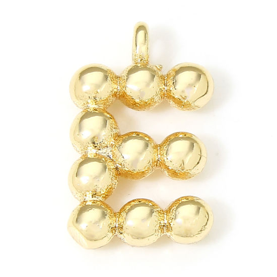 Image de 2 Pcs Breloques en Laiton Respectueux de la Nature Lettre Plaqué Or Véritable 18K à Pois Mots" E " 12mm x 7.5mm