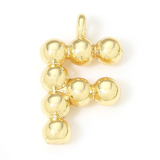 Image de 2 Pcs Breloques en Laiton Respectueux de la Nature Lettre Plaqué Or Véritable 18K à Pois Mots" F " 12mm x 7.5mm