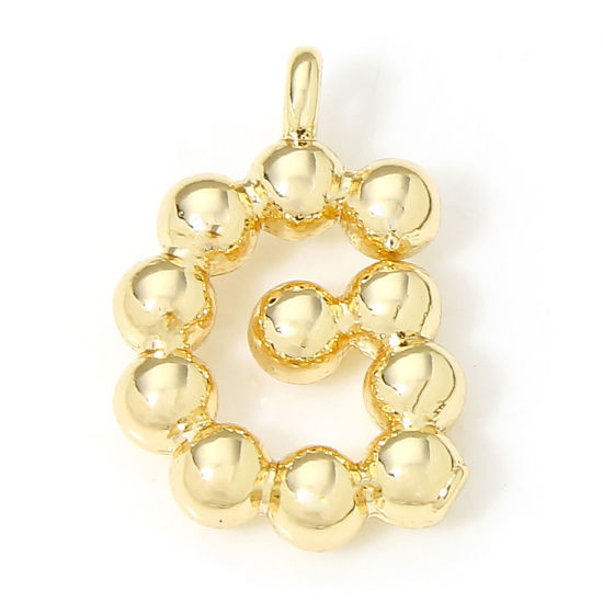Image de 2 Pcs Breloques en Laiton Respectueux de la Nature Lettre Plaqué Or Véritable 18K à Pois Mots" G " 13mm x 8mm