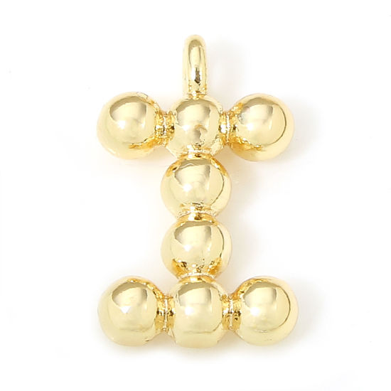 Image de 2 Pcs Breloques en Laiton Respectueux de la Nature Lettre Plaqué Or Véritable 18K à Pois Mots" I " 12mm x 7mm