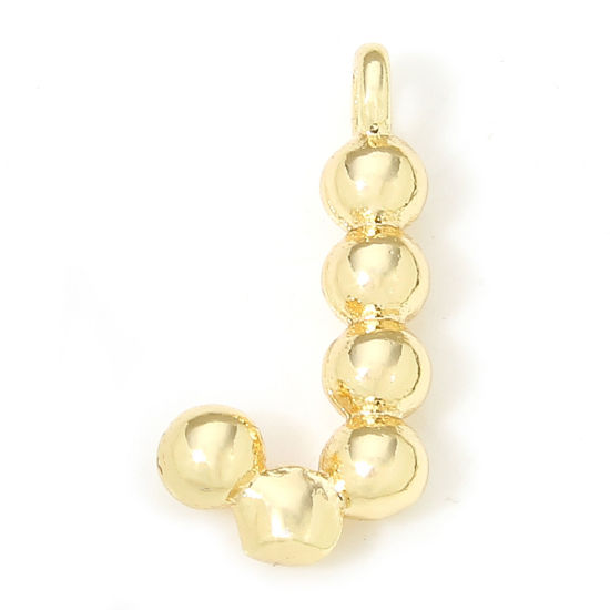 Image de 2 Pcs Breloques en Laiton Respectueux de la Nature Lettre Plaqué Or Véritable 18K à Pois Mots" J " 13mm x 6mm