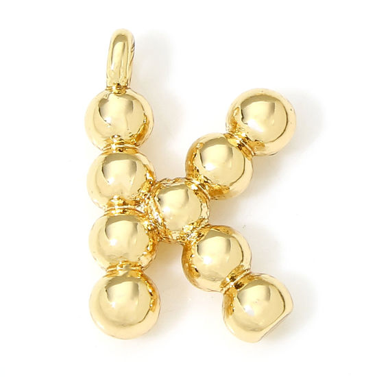 Image de 2 Pcs Breloques en Laiton Respectueux de la Nature Lettre Plaqué Or Véritable 18K à Pois Mots" K " 12mm x 8mm