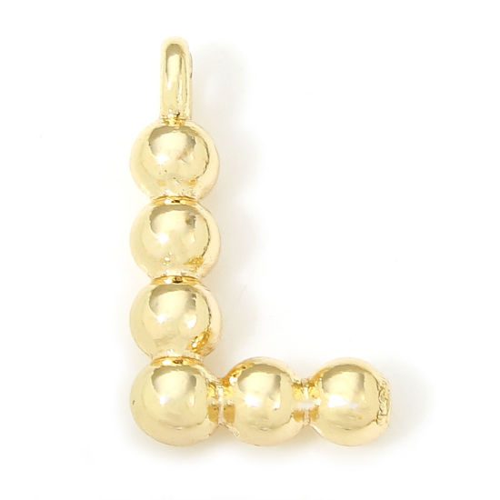 Image de 2 Pcs Breloques en Laiton Respectueux de la Nature Lettre Plaqué Or Véritable 18K à Pois Mots" L " 11.5mm x 7mm