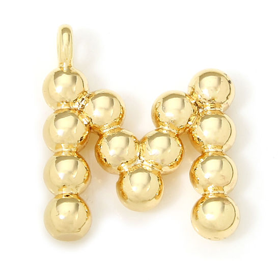 Image de 2 Pcs Breloques en Laiton Respectueux de la Nature Lettre Plaqué Or Véritable 18K à Pois Mots" M " 12mm x 10mm