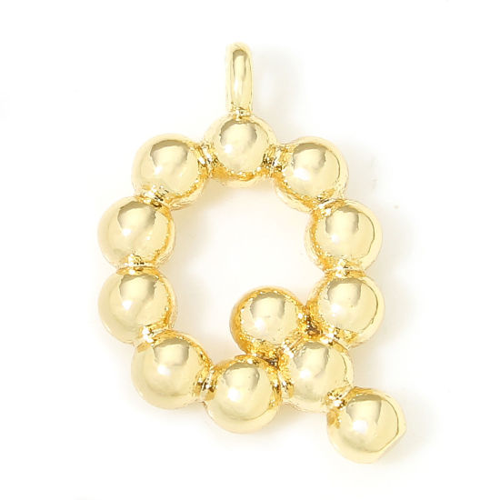 Image de 2 Pcs Breloques en Laiton Respectueux de la Nature Lettre Plaqué Or Véritable 18K à Pois Mots" Q " 13mm x 10mm
