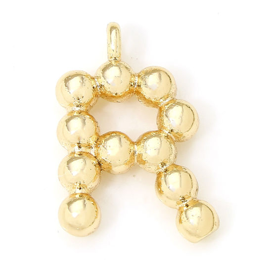 Image de 2 Pcs Breloques en Laiton Respectueux de la Nature Lettre Plaqué Or Véritable 18K à Pois Mots" I " 13mm x 9mm