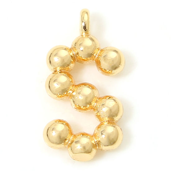 Image de 2 Pcs Breloques en Laiton Respectueux de la Nature Lettre Plaqué Or Véritable 18K à Pois Mots" S " 13mm x 7mm