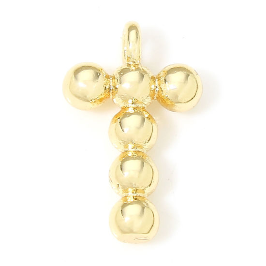 Image de 2 Pcs Breloques en Laiton Respectueux de la Nature Lettre Plaqué Or Véritable 18K à Pois Mots" T " 12mm x 7mm