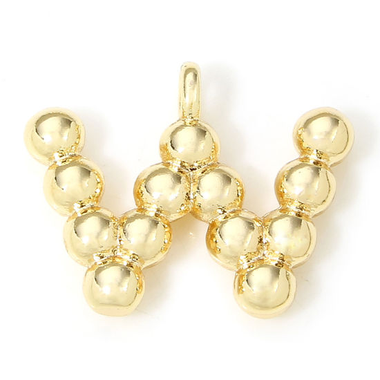 Image de 2 Pcs Breloques en Laiton Respectueux de la Nature Lettre Plaqué Or Véritable 18K à Pois Mots" W " 13mm x 10mm