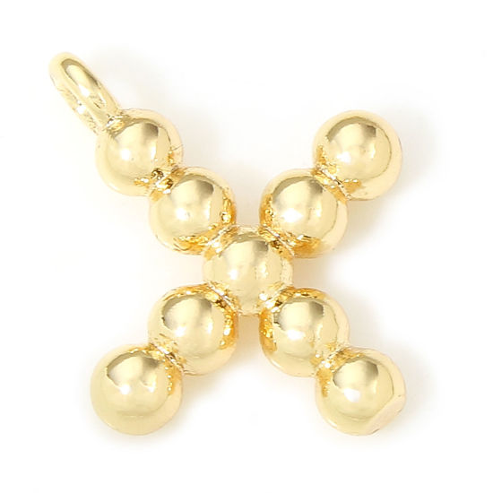 Image de 2 Pcs Breloques en Laiton Respectueux de la Nature Lettre Plaqué Or Véritable 18K à Pois Mots" X " 10mm x 9.5mm