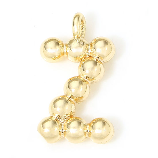 Image de 2 Pcs Breloques en Laiton Respectueux de la Nature Lettre Plaqué Or Véritable 18K à Pois Mots" Z " 12mm x 7mm