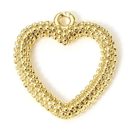 Imagen de 2 Unidades Respetuoso del Medio Ambiente Latón día de San Valentín Colgantes Charms Corazón 18K Oro Real Chapado Hueco 15mm x 14mm