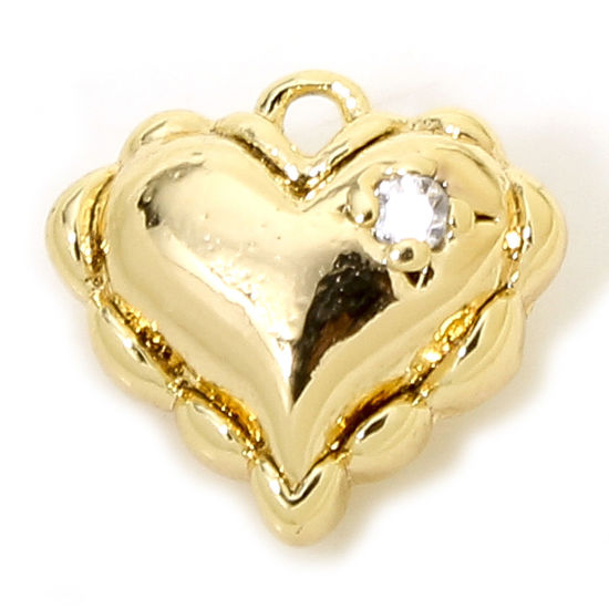 Imagen de 2 Unidades Respetuoso del Medio Ambiente Latón día de San Valentín Colgantes Charms Corazón 18K Oro Real Chapado Claro Circón Artificial 9mm x 9mm