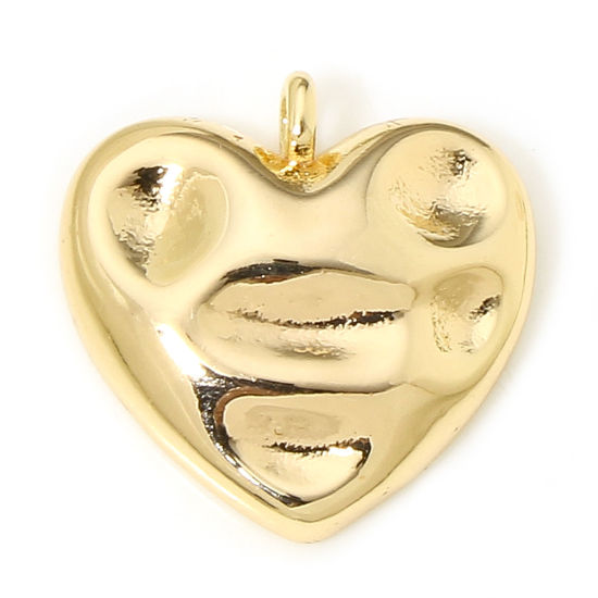 Imagen de 2 Unidades Respetuoso del Medio Ambiente Latón Martillado Colgantes Charms Corazón 18K Oro Real Chapado 15.5mm x 15mm