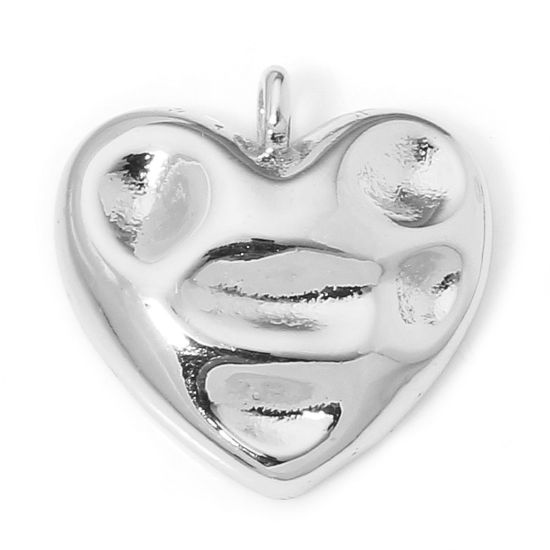 Imagen de 2 Unidades Respetuoso del Medio Ambiente Latón Martillado Colgantes Charms Corazón Platino Real Chapado 15.5mm x 15mm