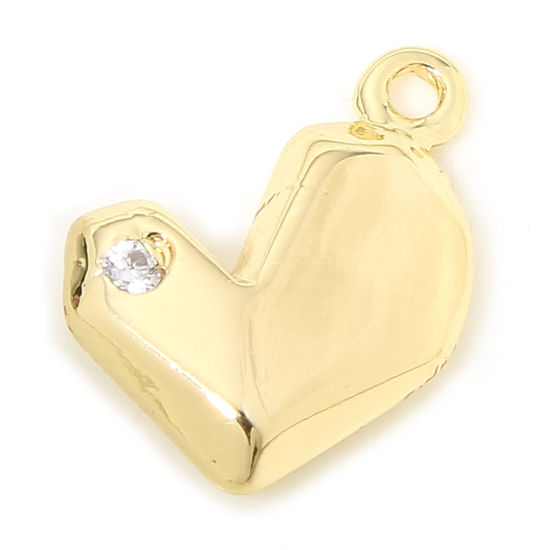 Imagen de 2 Unidades Respetuoso del Medio Ambiente Latón día de San Valentín Colgantes Charms Corazón 18K Oro Real Chapado Sección Claro Circón Artificial 11mm x 9mm