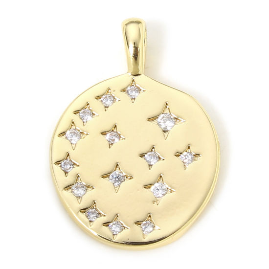 Picture of 2 PCs Eco-friendly Brass Galaxy Charms 18K Real Gold Plated Oval Star Clear Cubic Zirconia 20mm x 14mm