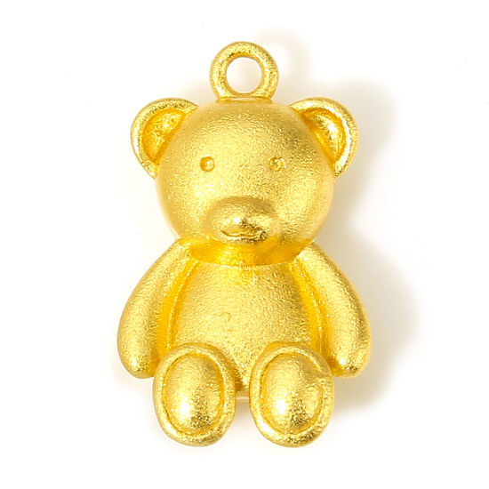 Picture of 2 PCs Eco-friendly Brass Charms 18K Real Gold Plated Bear Animal 15mm x 9mm