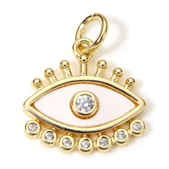 Picture of 2 PCs Eco-friendly Natural Shell & Brass Religious Charms 18K Real Gold Plated Eye of Providence/ All-seeing Eye Clear Cubic Zirconia 17mm x 14mm