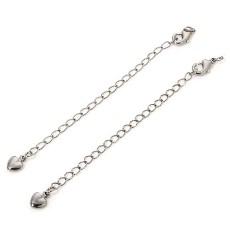 Picture of 5 PCs Eco-friendly Brass Extender Chain Heart Gunmetal With Lobster Claw Clasp 9cm