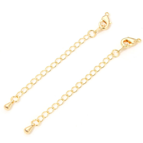 Picture of 2 PCs Eco-friendly Brass Extender Chain Heart 18K Real Gold Plated With Lobster Claw Clasp 7cm