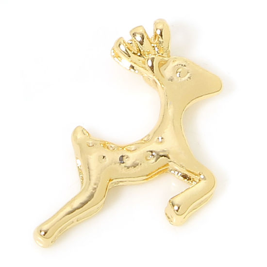 Picture of 2 PCs Eco-friendly Brass Christmas Charms 18K Real Gold Plated Deer Animal 3D 14mm x 13mm