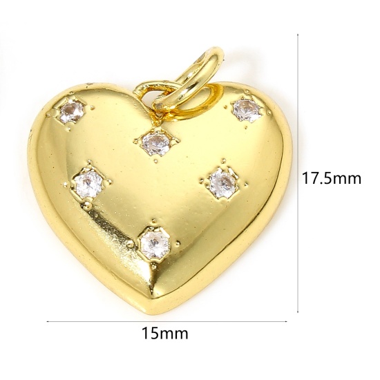 Image de 1 Pièce Breloques La Saint Valentin en Laiton Respectueux de la Nature Cœur Plaqué Or Véritable 18K Etoile à Zircone Cubique Clair 17.5mm x 15mm