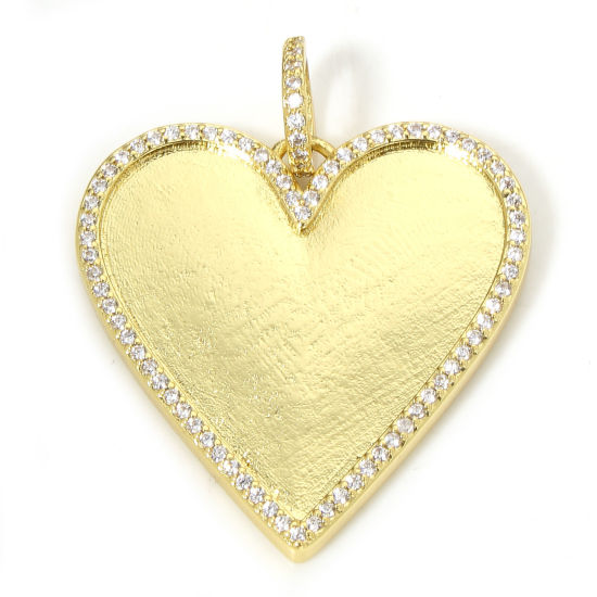 Picture of 1 Piece Eco-friendly Brass Valentine's Day Pendants 18K Real Gold Plated Heart Micro Pave Clear Cubic Zirconia 3.7cm x 3cm