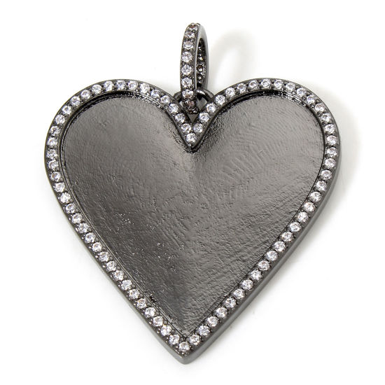 Picture of 1 Piece Eco-friendly Brass Valentine's Day Pendants Gunmetal Heart Micro Pave Clear Cubic Zirconia 3.7cm x 3cm