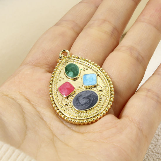 Изображение 1 ШТ Экологичный Латунь религия Подвески водяная капля 18K настоящее золото с покрытием Злой Глаз С Эмалью 4.3см x 2.6см