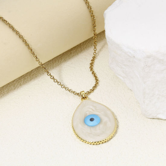 Изображение 1 ШТ Экологичный Латунь религия Подвески водяная капля 18K настоящее золото с покрытием Злой Глаз С Эмалью 4.3см x 2.6см