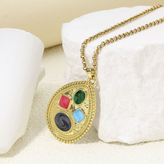 Изображение 1 ШТ Экологичный Латунь религия Подвески водяная капля 18K настоящее золото с покрытием Злой Глаз С Эмалью 4.3см x 2.6см