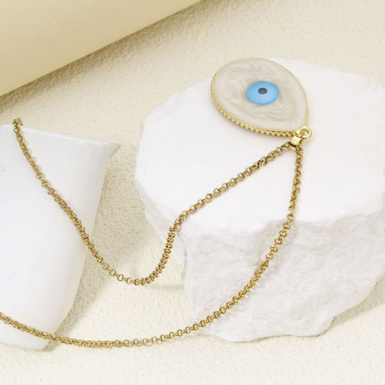 Изображение 1 ШТ Экологичный Латунь религия Подвески водяная капля 18K настоящее золото с покрытием Злой Глаз С Эмалью 4.3см x 2.6см