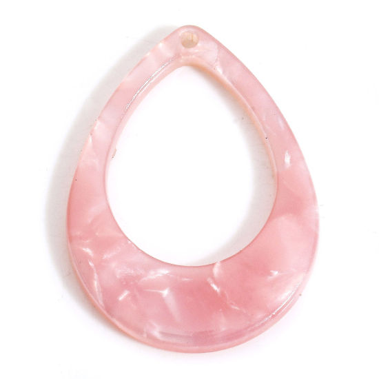 Picture of 5 PCs Acetic Acid Resin Acetate Acrylic Acetimar Marble Charms Drop Pink Hollow 28mm x 21mm