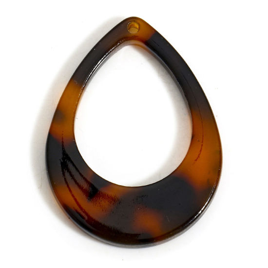 Picture of 5 PCs Acetic Acid Resin Acetate Acrylic Acetimar Marble Charms Drop Brown Hollow 28mm x 21mm