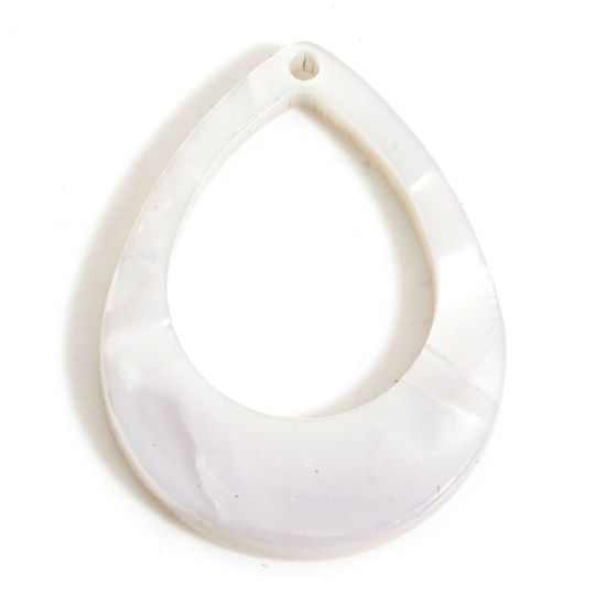 Picture of 5 PCs Acetic Acid Resin Acetate Acrylic Acetimar Marble Charms Drop White Hollow 28mm x 21mm