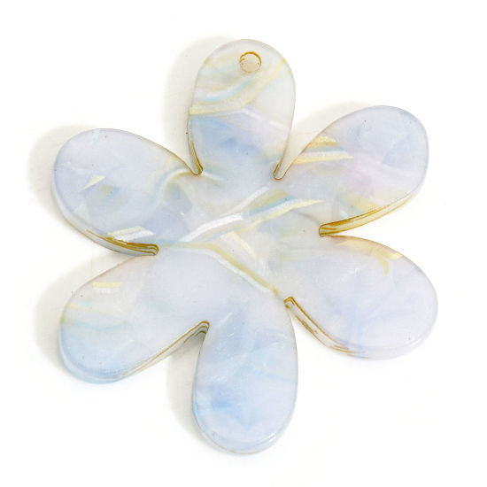 Picture of 5 PCs Acetic Acid Resin Acetate Acrylic Acetimar Marble Pendants Flower Light Blue 3.6cm x 3.1cm