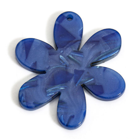 Imagen de 5 Unidades Ácido Acético Resina Acetato Acrílico Mármol Colgantes Flor Azul Oscuro 3.6cm x 3.1cm
