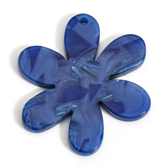 Picture of 5 PCs Acetic Acid Resin Acetate Acrylic Acetimar Marble Pendants Flower Dark Blue 3.6cm x 3.1cm