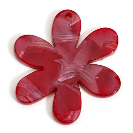 Imagen de 5 Unidades Ácido Acético Resina Acetato Acrílico Mármol Colgantes Flor Color de Vino Tinto 3.6cm x 3.1cm