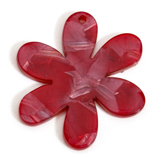 Picture of 5 PCs Acetic Acid Resin Acetate Acrylic Acetimar Marble Pendants Flower Wine Red 3.6cm x 3.1cm