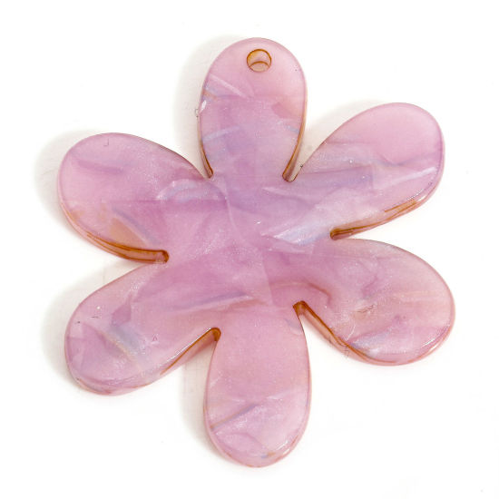 Picture of 5 PCs Acetic Acid Resin Acetate Acrylic Acetimar Marble Pendants Flower Pale Lilac 3.6cm x 3.1cm
