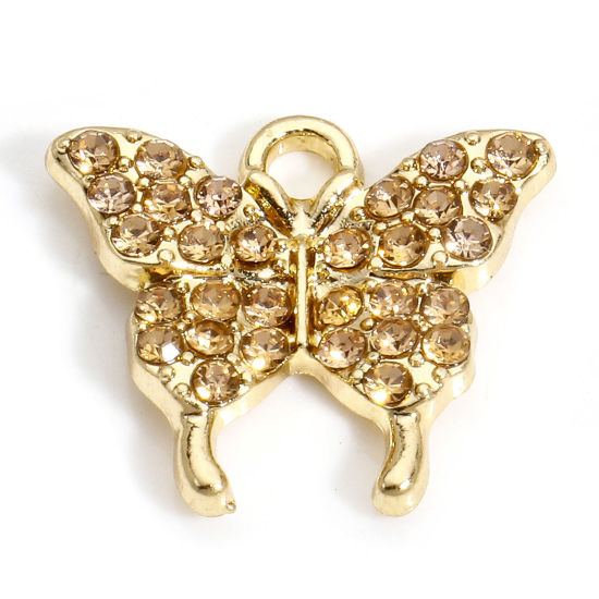 Image de 10 PCs Zinc Based Alloy Insect Charms Gold Plated Butterfly Animal Micro Pave Champagne Rhinestone 17mm x 15mm