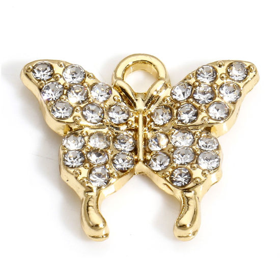 Bild von 10 PCs Zinc Based Alloy Insect Charms Gold Plated Butterfly Animal Micro Pave Clear Rhinestone 17mm x 15mm