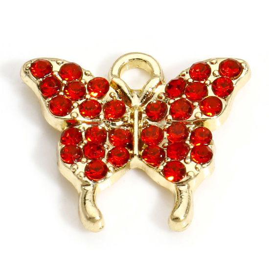 Изображение 10 PCs Zinc Based Alloy Insect Charms Gold Plated Butterfly Animal Micro Pave Red Rhinestone 17mm x 15mm