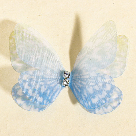 Изображение 20 ШТ Органза Эфирный Бабочка Аксессуары для поделок ручной работы Синий Цвет градиента 5см x 3.5см