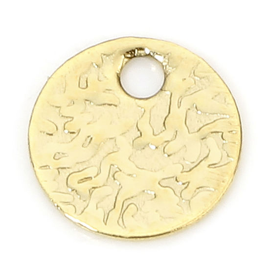 Bild von 2 PCs Eco-friendly Vacuum Plating 304 Stainless Steel Hammered Charms Gold Plated Round Embossing 6mm x 6mm